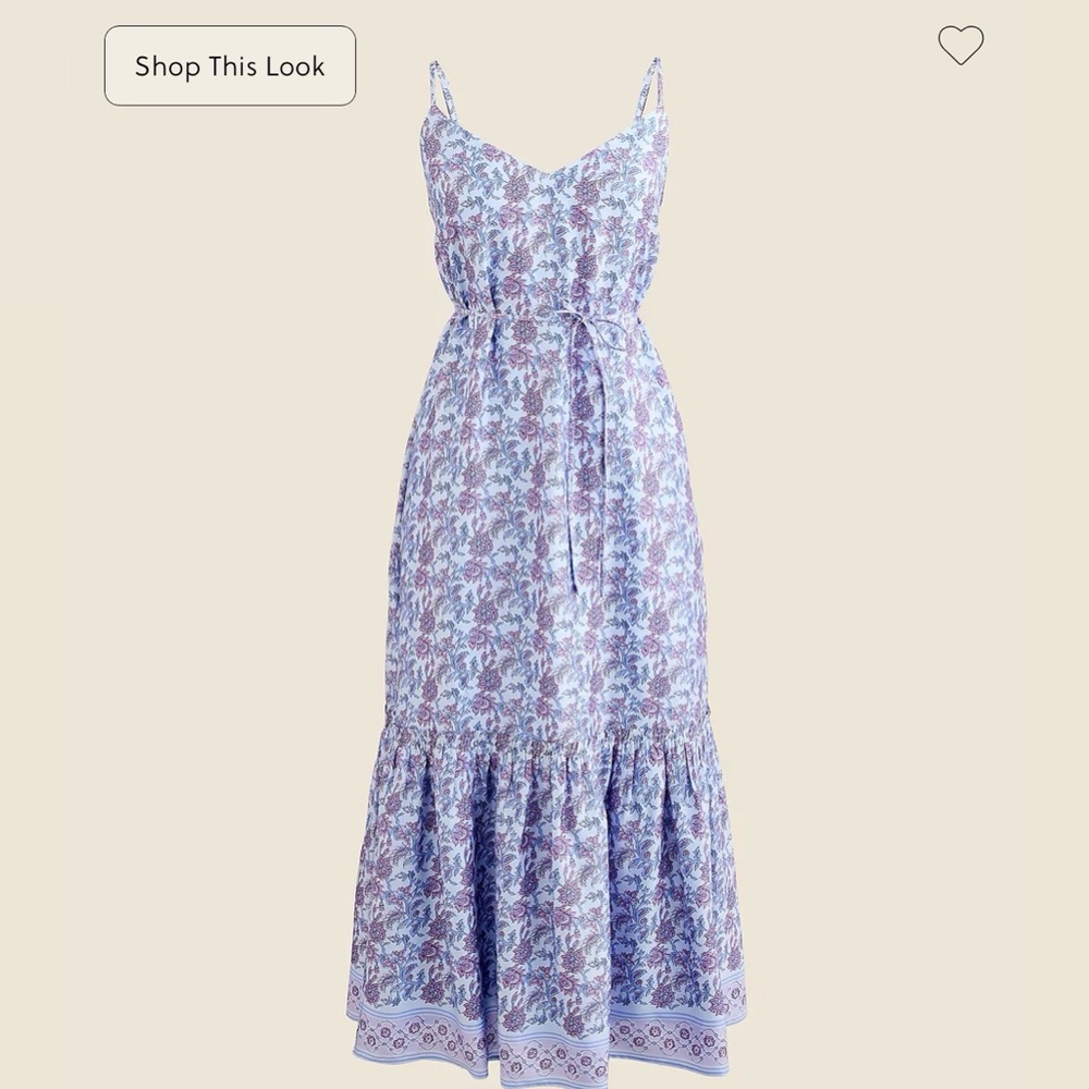 J Crew Tiered TieWaist Dress Dusty Periwinkle Block Print New Large C1871 Summer